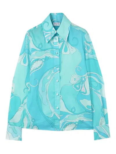 Pucci Orchidee-print Cotton Shirt In Blue