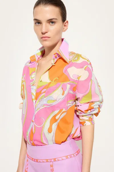 Pucci Orchidee Print Cotton Shirt Multicolor In Pink