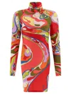 Pucci Orchidee Print High-neck Mini Dress In Purple