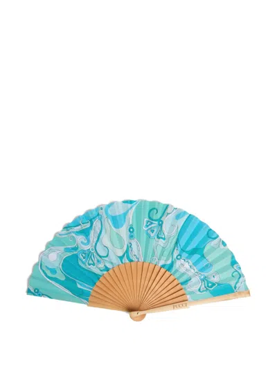 Pucci Orchidee-print Fan In Blue