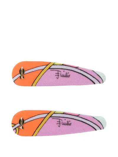 Pucci Orchidee Print Hair Clip Set In Pink