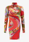 Pucci Orchidee Print High-neck Mini Dress In Multi