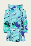Pucci Orchidee-print Long-sleeve Jersey Dress In Verde Lilla In Blue