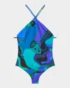Pucci Orchidee-print Lycra Halter One-piece Swimsuit