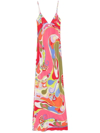 Pucci Orchidee-print Maxi Dress In Red