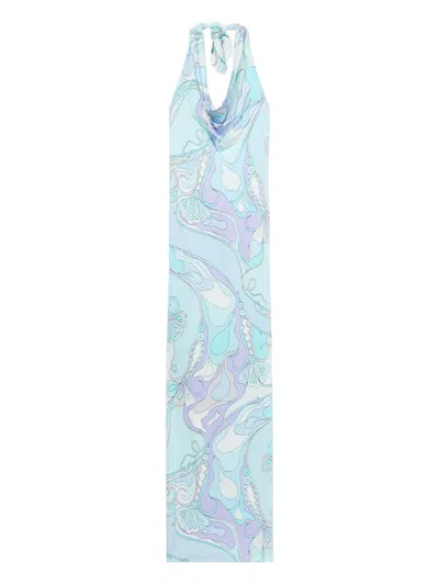 Pucci Orchidee-print Maxi Dress In Blue
