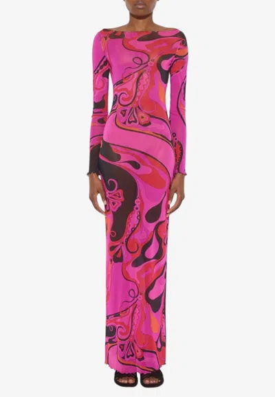 Pucci Orchidee Print Maxi Tulle Dress In Multi