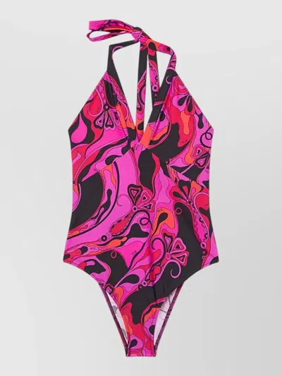 Pucci Orchidee Print One Piece Swimsuit Halterneck In Multi