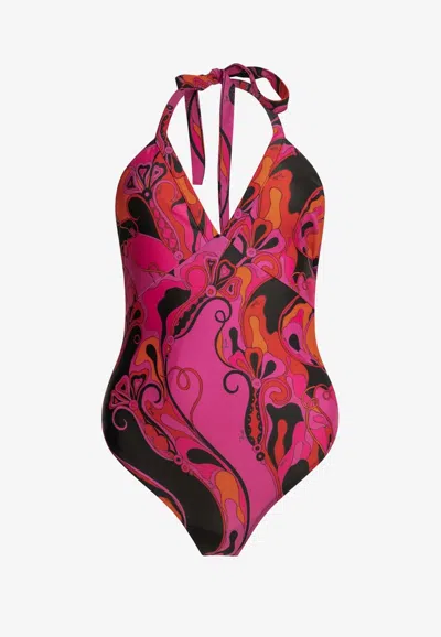 Pucci Orchidee Print One-piece Swimsuit In Pink