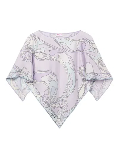 Pucci Orchidee Print Silk Cape Blouse In Multi