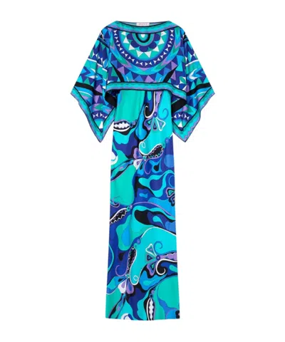 Pucci Orchidee Print Silk Dress With Cape In Multi
