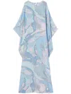 Pucci Orchidee-print Silk Kaftan In Blue