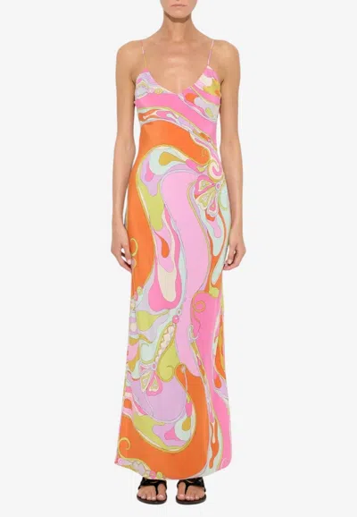 Pucci Orchidee Print Silk Maxi Dress In Multi