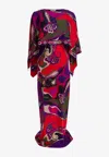Pucci Orchidee Print Silk Maxi Dress With Shawl In Red