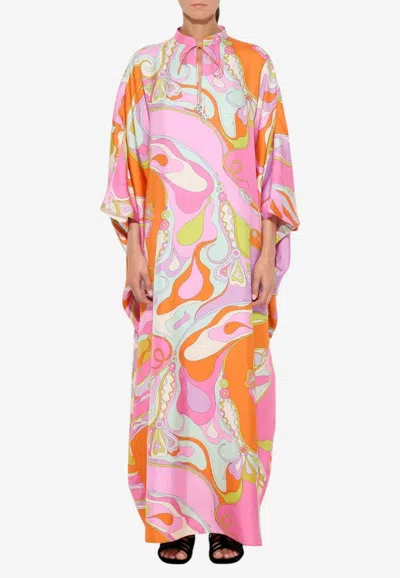 Pucci Orchidee Print Silk Maxi Kaftan Dress In Multi
