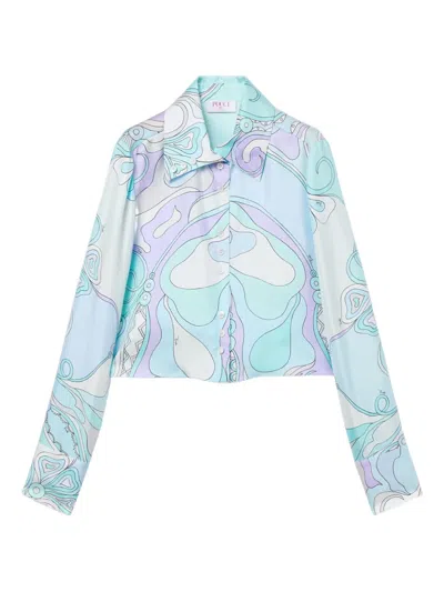 Pucci Orchidee-print Silk Shirt In Blue
