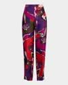 Pucci Orchidee-print Silk Straight-leg Pants In Multi