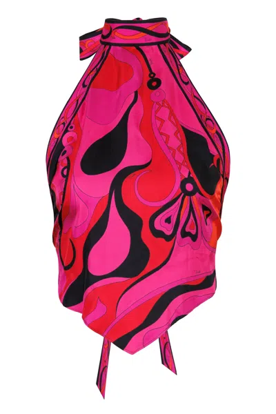 Pucci Orchidee Print Silk Top Fuchsia/black In Pink