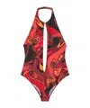 Pucci Orchidee-print Swimsuit In Blue
