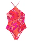 Pucci Printed Triangle Swimsuit In Red