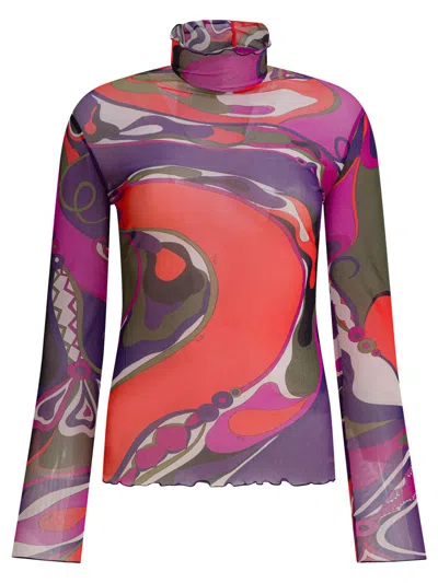 Pucci Orchidee Print Tulle T-shirt In Purple