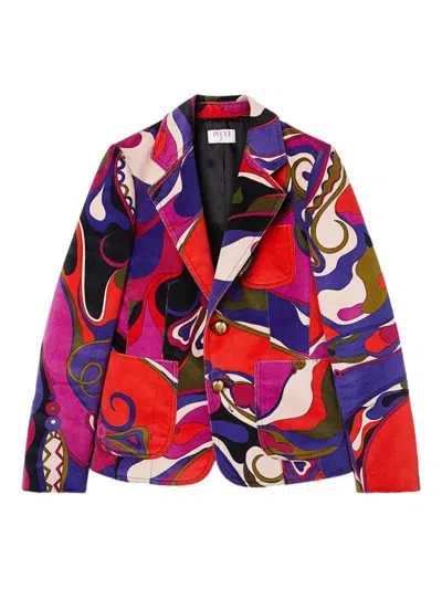 Pucci Orchidee Print Velvet Jacket In Red
