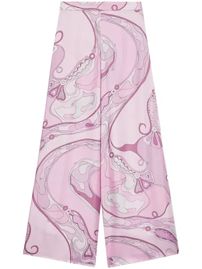 Pucci Orchidee-print Wide-leg Trousers In Pink