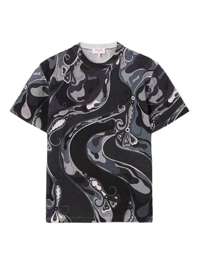 Pucci Orchidee Print Wool T-shirt In Black