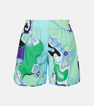 Pucci Abstract Design Cotton Shorts With Elastic Waistband In Multi