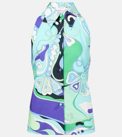 PUCCI ORCHIDEE PRINTED HALTERNECK COTTON TOP