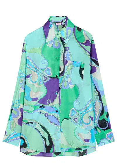 Pucci Orchidee Printed Semi-sheer Cotton Shirt In Multi