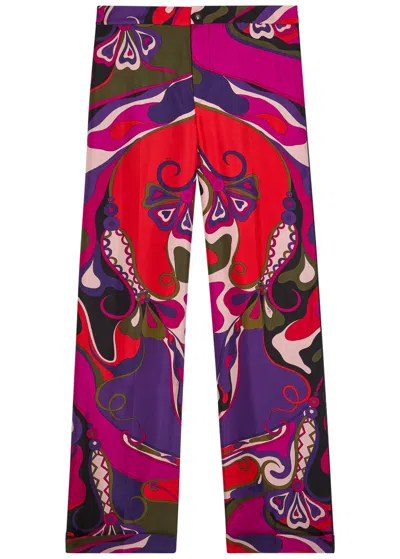 Pucci Orchidee Printed Silk Trousers In Multi