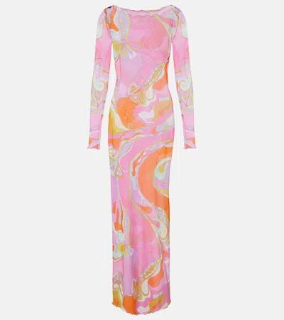 Pucci Orchidee Sheer Tulle Maxi Dress In Pink