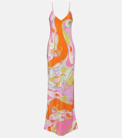 Pucci Orchidee Silk Twill Maxi Dress In Multi