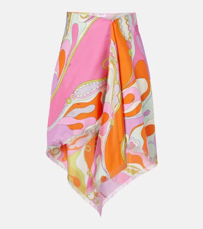 Pucci Orchidee Silk Twill Midi Skirt In Multi