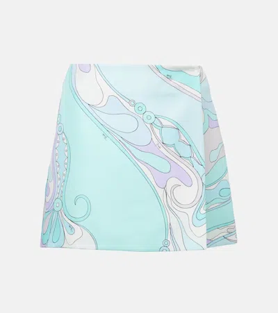 Pucci Orchidee Silk Twill Miniskirt In Blue