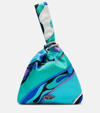 Pucci Orchidee Silk Twill Top-handle Bag In Blue