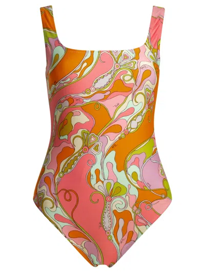 Pucci Orchidee One Piece Swimsuit Strappy Back In Multi