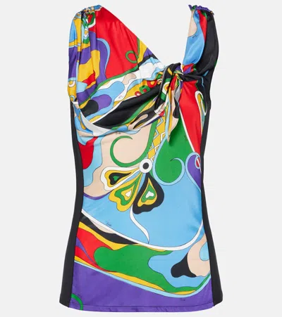 Pucci Orchidee Tie-neck Top In Multicolor