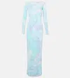 Pucci Orchidee Tulle Maxi Dress In Blue
