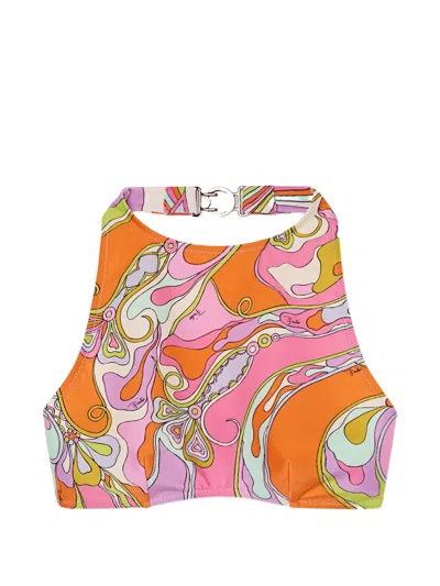 Pucci Orchidee-print Bikini Top In Orange