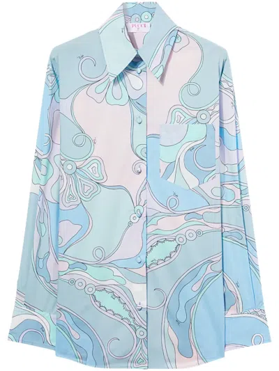 Pucci Orchidee-print Cotton Shirt In Blue