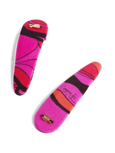 Pucci Orchidee Print Versatile Lycra Hair Clips In Pink
