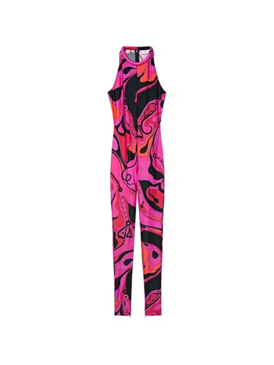 Pucci Long Lycra Jumpsuit Orchid Print In Multi