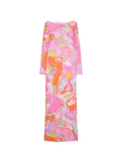 Pucci Orchidee-print Long-sleeve Maxi Dress In Pink