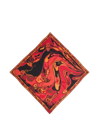 Pucci Orchidee-print Silk Carrè Scarf In Red