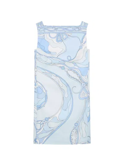 Pucci Orchidee-print Silk Dress In Blue