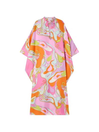 Pucci Orchidee-print Silk Kaftan In Pink