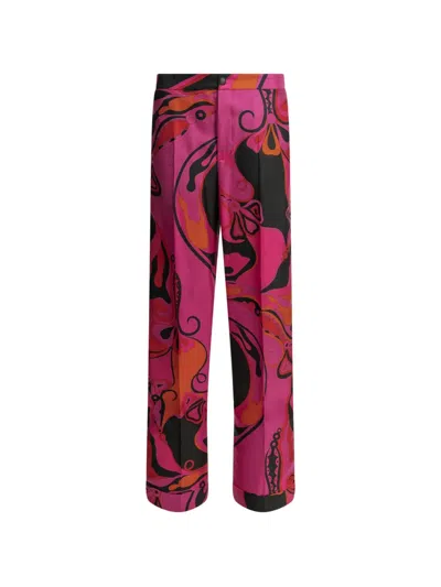 Pucci Printed Straight-leg Silk Trousers In Pink