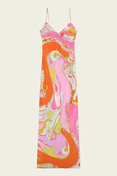 Pucci Orchidee-print Sleeveless Long Silk Dress In Multicolor